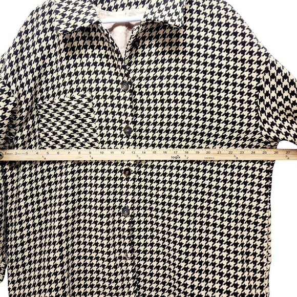 Houndstooth Button-Up Long Sleeve Coat Jacket 2XL Black & Beige - Picture 6 of 12